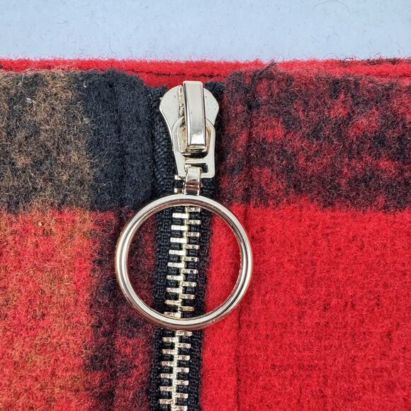 Forever 21 Womens Mini Skirt Sz M Red Black Plaid Zip Front Academia Goth Grunge - Picture 3 of 12